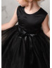 Black Satin Tulle V Back Pretty Flower Girl Dress